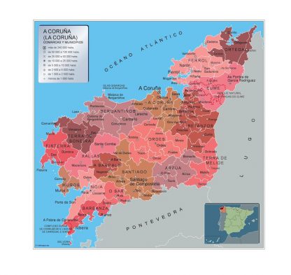 Mapa A Coruna por municipios enmarcado plastificado