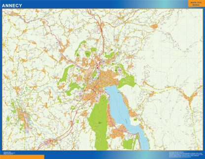 Mapa Annecy en Francia enmarcado plastificado