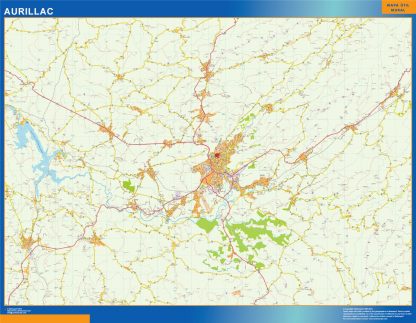 Mapa Aurillac en Francia enmarcado plastificado