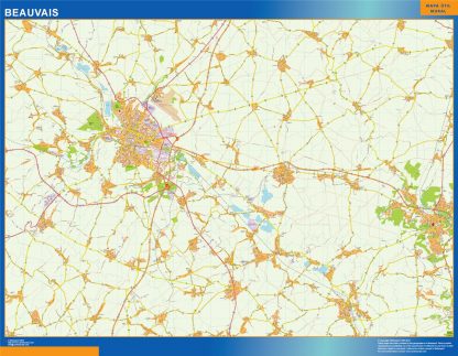 Mapa Beauvais en Francia enmarcado plastificado