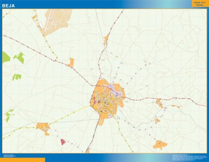 Mapa Beja en Portugal enmarcado plastificado