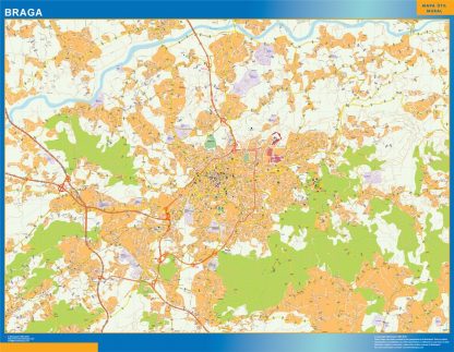 Mapa Braga en Portugal enmarcado plastificado