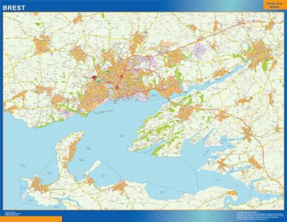 Mapa Brest en Francia enmarcado plastificado