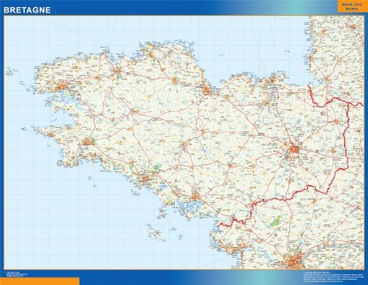 Mapa Bretagne en Francia enmarcado plastificado