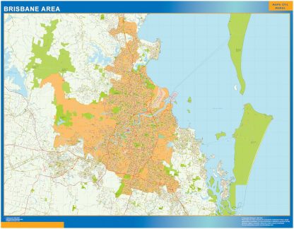 Mapa Brisbane Area Australia enmarcado plastificado