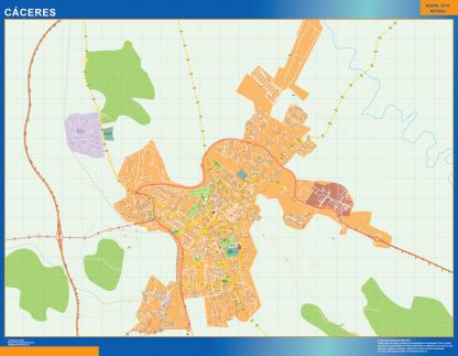 Mapa Caceres callejero enmarcado plastificado