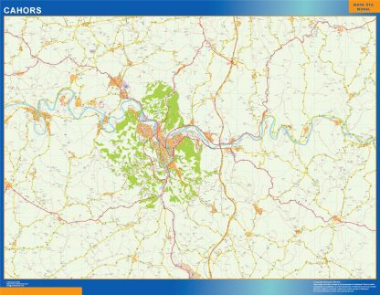 Mapa Cahors en Francia enmarcado plastificado