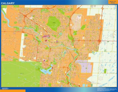 Mapa Calgary en Canada enmarcado plastificado