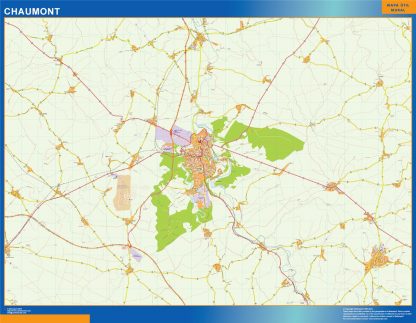 Mapa Chaumont en Francia enmarcado plastificado