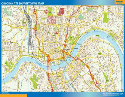 Mapa Cincinnati downtown enmarcado plastificado