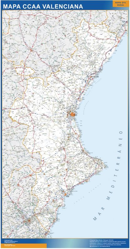 Mapa Comunitat Valenciana carreteras enmarcado plastificado