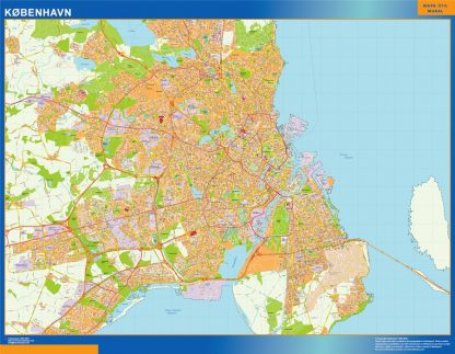 Mapa Copenhague en Dinamarca enmarcado plastificado