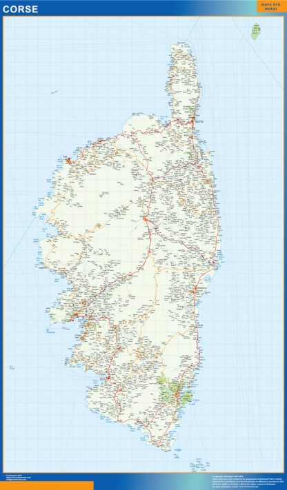 Mapa Corse en Francia enmarcado plastificado