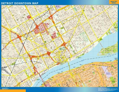 Mapa Detroit downtown enmarcado plastificado