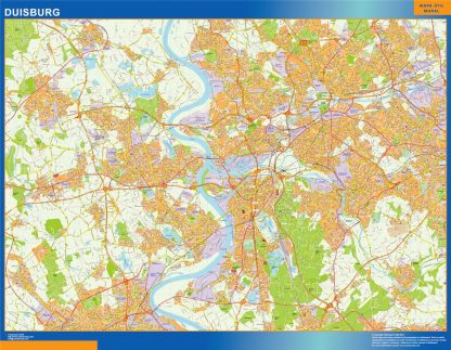 Mapa Duisburg en Alemania enmarcado plastificado