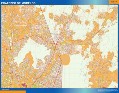 Mapa Ecatepec De Morelos en Mexico enmarcado plastificado