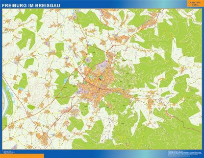 Mapa Freibug Im Breisgau en Alemania enmarcado plastificado