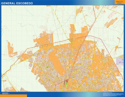 Mapa General Escobedo en Mexico enmarcado plastificado