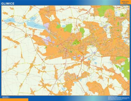 Mapa Gliwice Polonia enmarcado plastificado