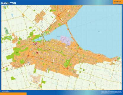 Mapa Hamilton en Canada enmarcado plastificado