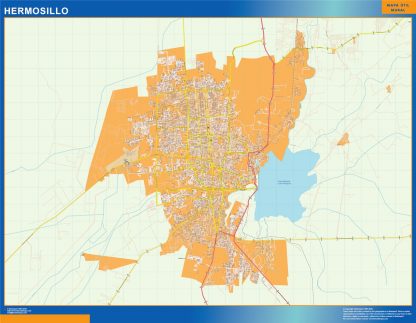 Mapa Hermosillo en Mexico enmarcado plastificado