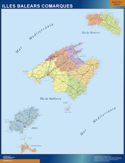 Mapa Islas Baleares enmarcado plastificado