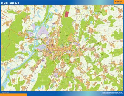 Mapa Karlsruhe en Alemania enmarcado plastificado