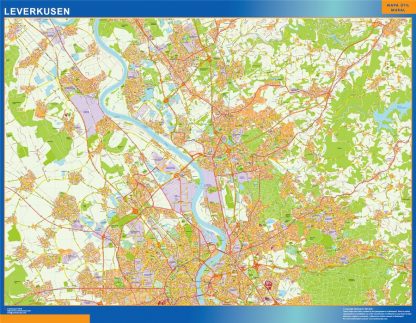 Mapa Leverkusen en Alemania enmarcado plastificado