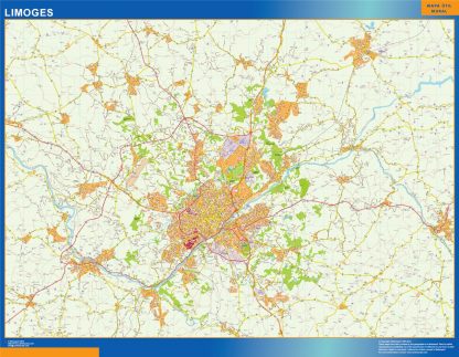 Mapa Limoges en Francia enmarcado plastificado