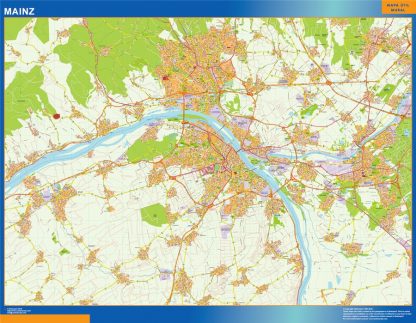 Mapa Mainz en Alemania enmarcado plastificado