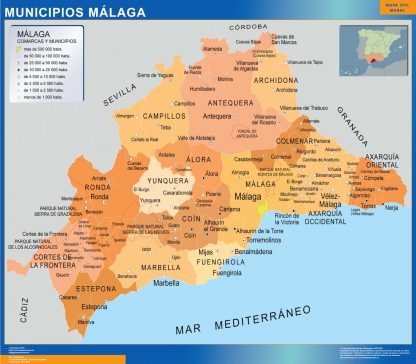 Mapa Malaga por municipios enmarcado plastificado