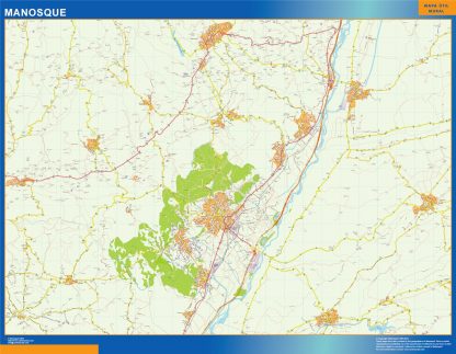 Mapa Manosque en Francia enmarcado plastificado