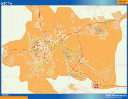 Mapa Mecca en Arabia Saudita enmarcado plastificado