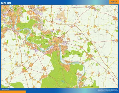 Mapa Melun en Francia enmarcado plastificado