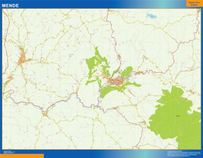 Mapa Mende en Francia enmarcado plastificado