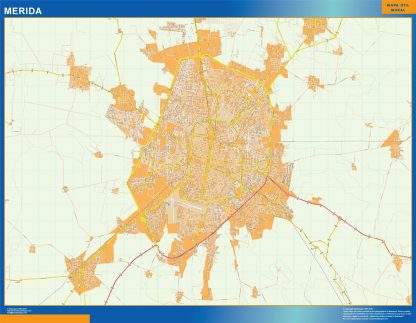 Mapa Merida en Mexico enmarcado plastificado