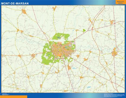 Mapa Mont De Marsan en Francia enmarcado plastificado