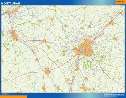 Mapa Montauban en Francia enmarcado plastificado