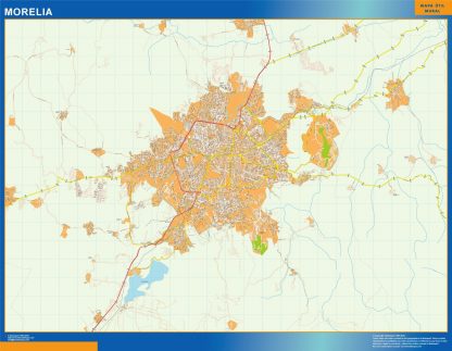 Mapa Morelia en Mexico enmarcado plastificado