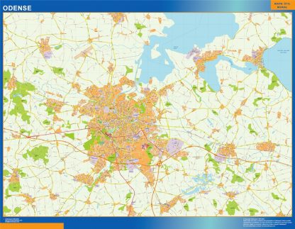 Mapa Odense en Dinamarca enmarcado plastificado