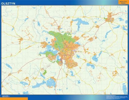 Mapa Olsztyn Polonia enmarcado plastificado