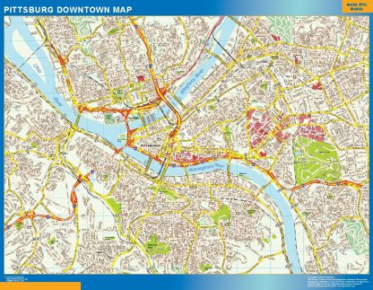 Mapa Pittsburg downtown enmarcado plastificado