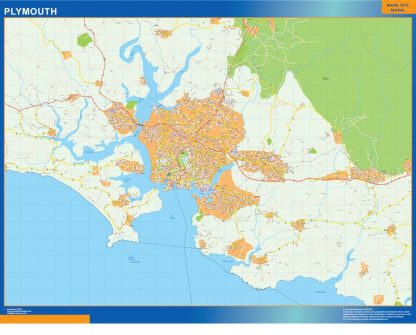 Mapa Plymouth enmarcado plastificado