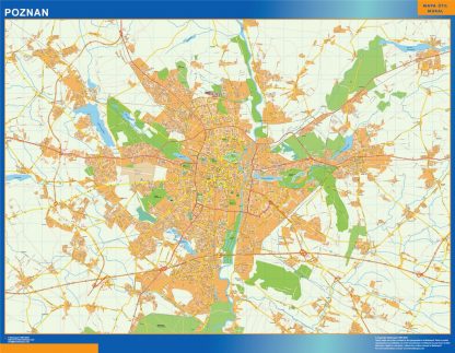 Mapa Poznan Polonia enmarcado plastificado