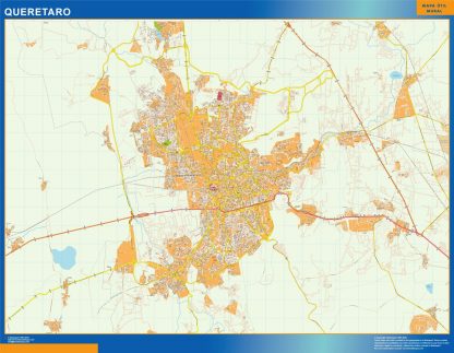 Mapa Queretaro en Mexico enmarcado plastificado