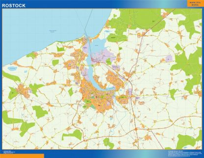 Mapa Rostock en Alemania enmarcado plastificado