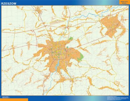 Mapa Rzeszow Polonia enmarcado plastificado