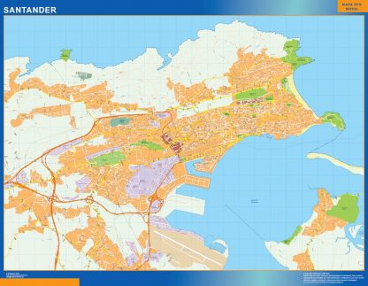 Mapa Santander callejero enmarcado plastificado