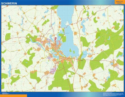 Mapa Schwerin en Alemania enmarcado plastificado