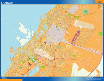 Mapa Sharjah enmarcado plastificado